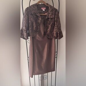 Eliza J Bronze Metallic Dress &l Embroidered Bolero Set | Size 10P - Formal